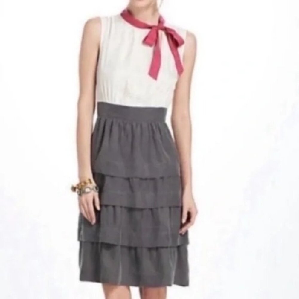 Anthropologie Girls of Savoy Lola Self Tie Ruffle Layered Sheath Dress 6 NEW